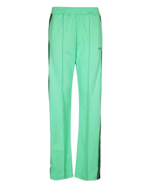 MSGM Green Elasticated-Waistband Striped Track Pants