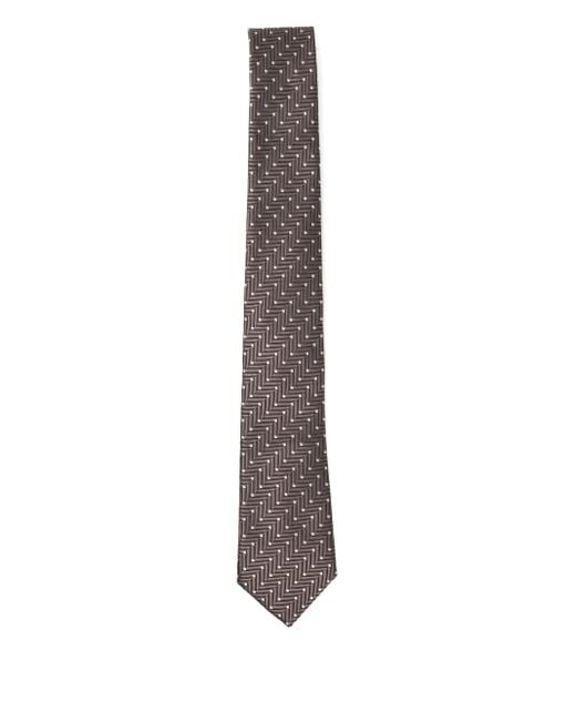 Giorgio Armani White Geometric-Print Silk Tie for men