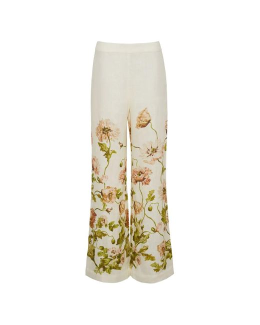 Cara Cara White Sunflower Floral-Pattern Trousers