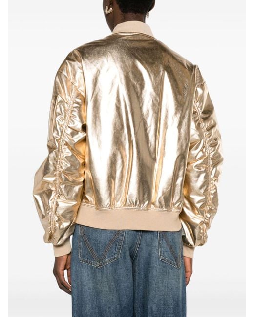 Patrizia Pepe Brown Metallic Faux-Leather Bomber Jacket