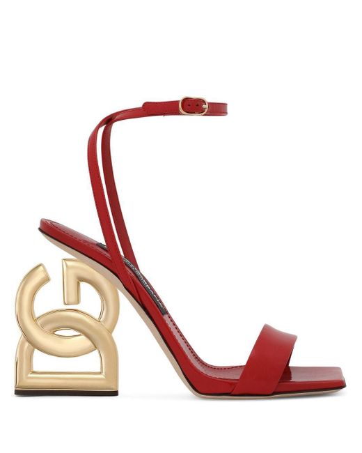 Dolce & Gabbana Leather Keira Dg Heel Sandals in Red Lyst Canada