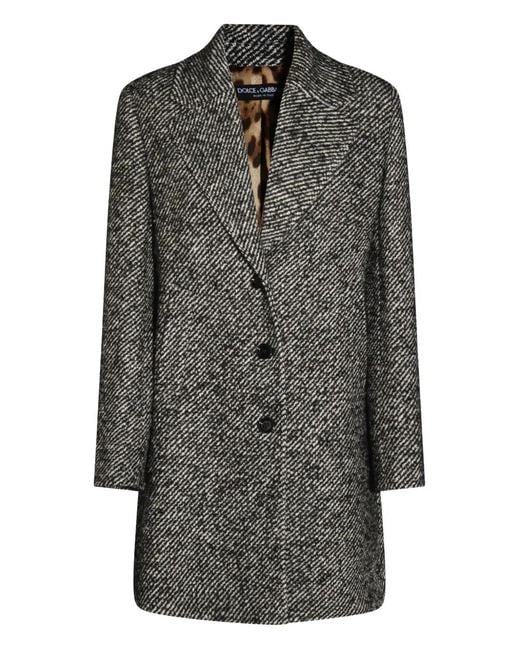 Dolce & Gabbana Gray Herringbone Tweed Coat