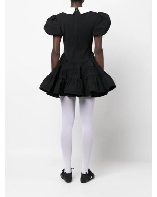 ShuShu/Tong Black Puff Sleeve Tiered Mini Dress