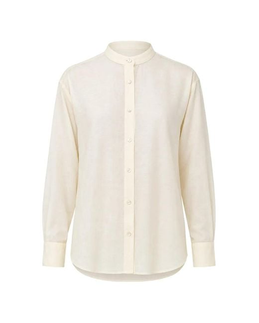 120% Lino White Chemise À Col Mao Et À Texture Flammée