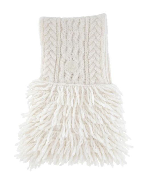Moncler White Cable-Knit Fringed Scarf