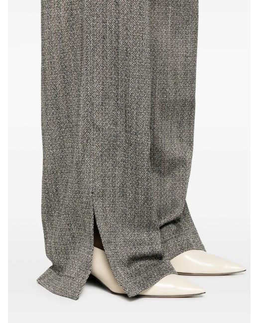 Forte_forte Gray Herringbone Side-Slit Trousers
