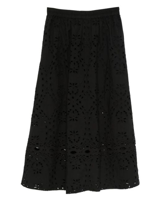 Ba&sh Black Bela Eyelet-Embroidered Midi Skirt