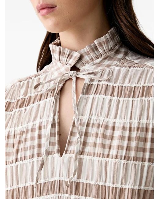 Barbour Natural Hinton Gingham-Pattern Ruffled-Effect Blouse