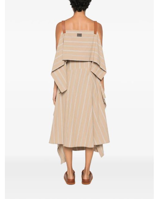 Moschino Natural Striped Buckled-Strap Maxi Dress
