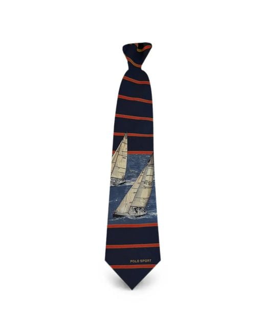 Polo Ralph Lauren Blue Sailing-Print Striped Silk Tie for men