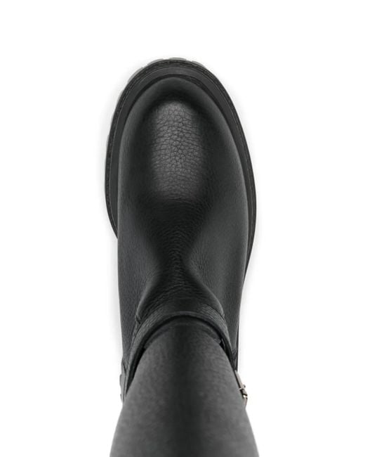 GISÉL MOIRÉ Black Leather Knee-High Boots