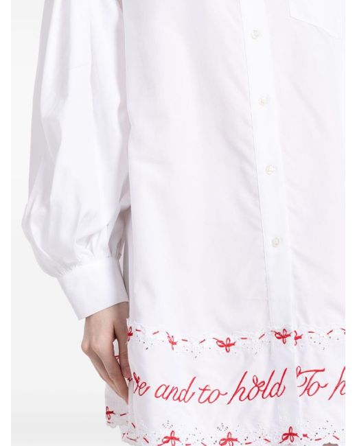 Simone Rocha White Slogan-embroidered Cotton Shirt Dress