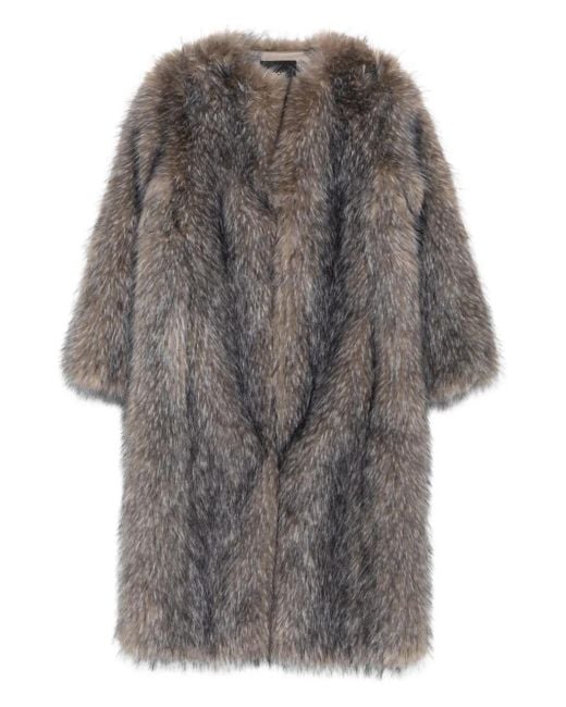 Maje Gray Long-Sleeved Faux-Fur Coat