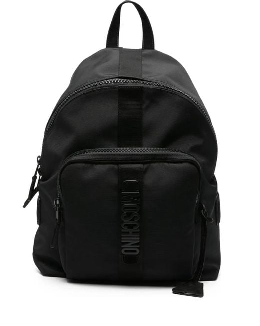 Moschino Black Logo-Plaque Zip-Fastening Backpack for men