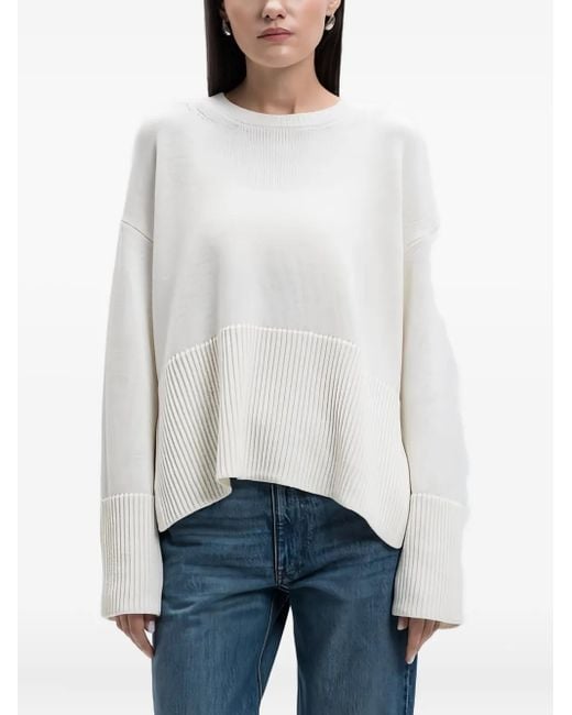 Dondup White Ribbed-Hem Sweater