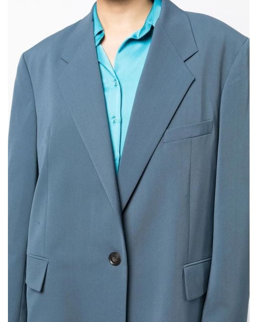 Low Classic Blue Oversized Padded Shoulder Single-Breasted Blazer