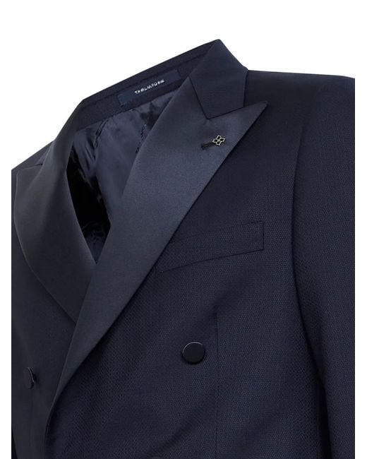 Tagliatore Men's Blue Double-Breasted Peak-Lapel Suits