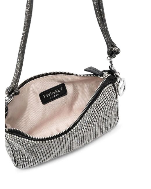 Twinset Gray Crystal Embellished Shoulder Bag