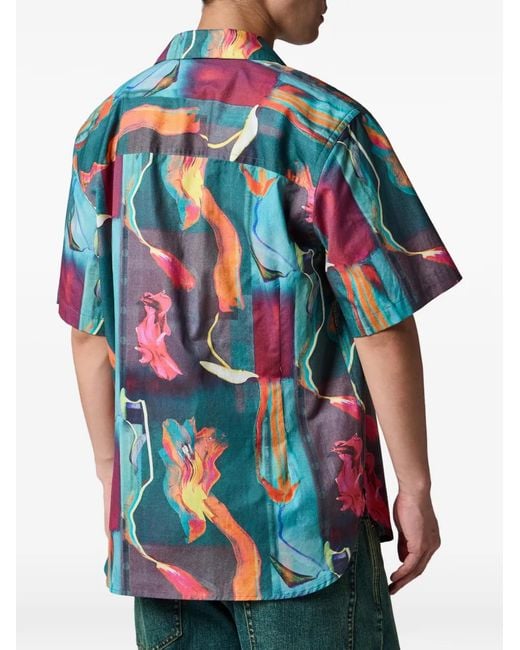 Paul Smith Blue Glitch Floral Print Shirt for men