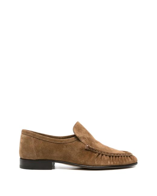 The Row Brown Ruched-Detail Loafers