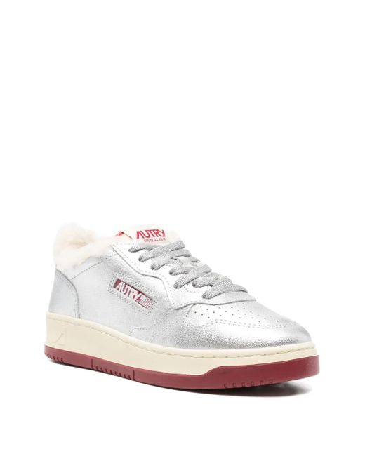 Autry White Metallic Leather Shearling Trainers