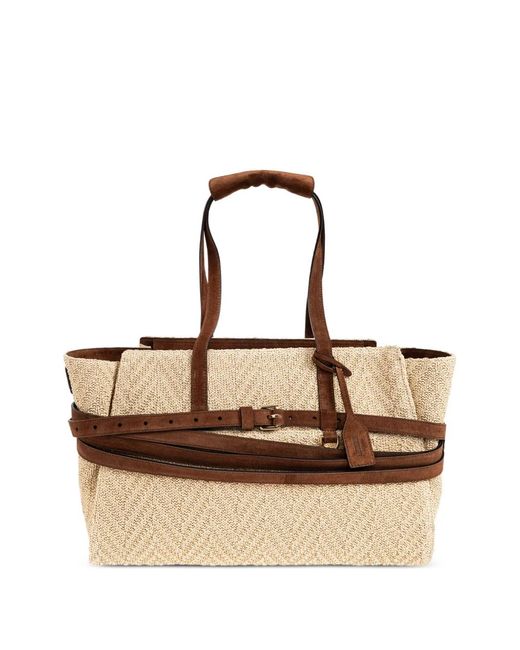 Moschino Natural Belted Woven Tote Bag