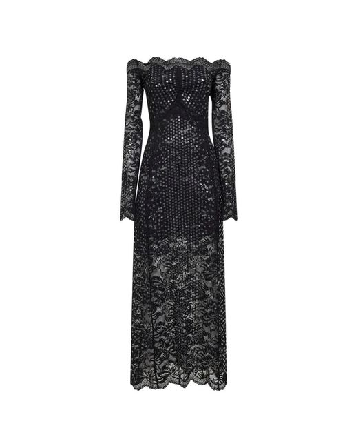 Rabanne Black Robe Festonnée À Sequins Brodés