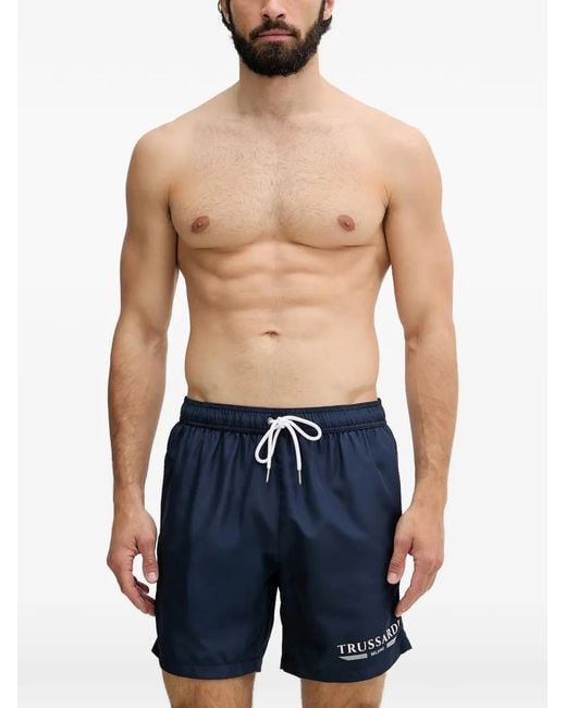 Trussardi Blue Logo-Print Drawstring Swim Shorts for men