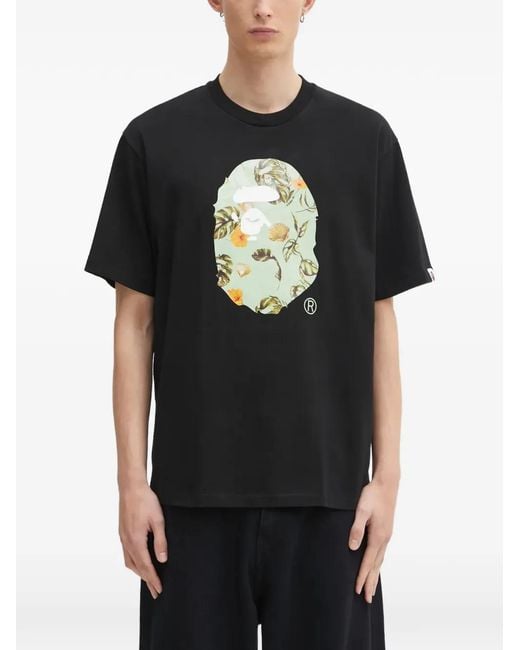 A Bathing Ape Black Vacation Pattern Ape Head T-Shirt for men