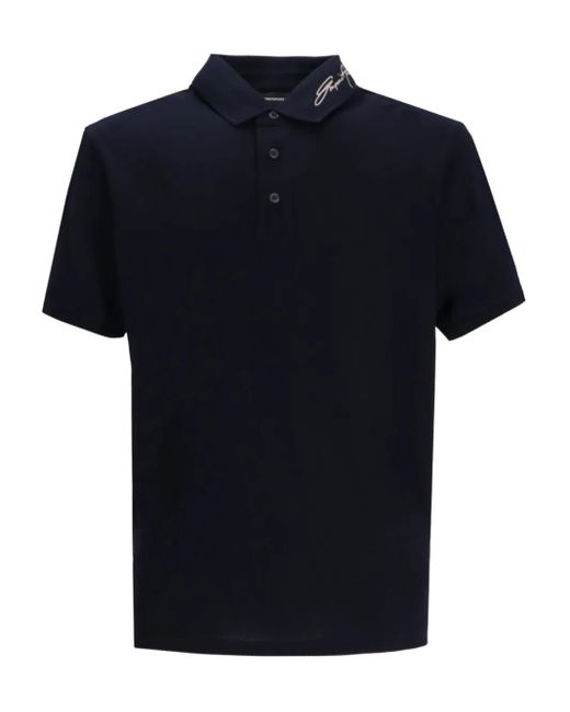 Emporio Armani Black Embroidered-Signature Polo Shirt for men