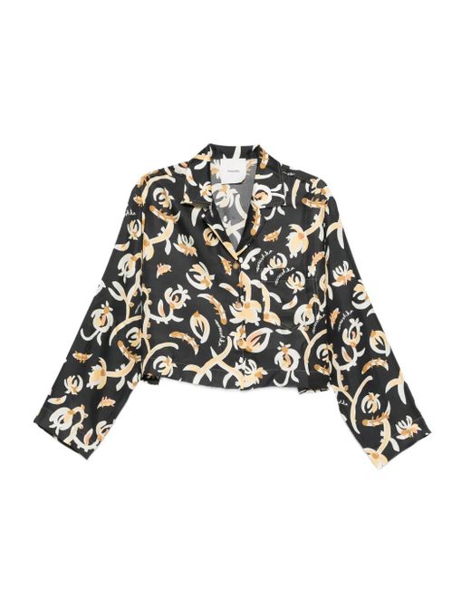 Nanushka Black Long-Sleeve Floral-Print Shirt