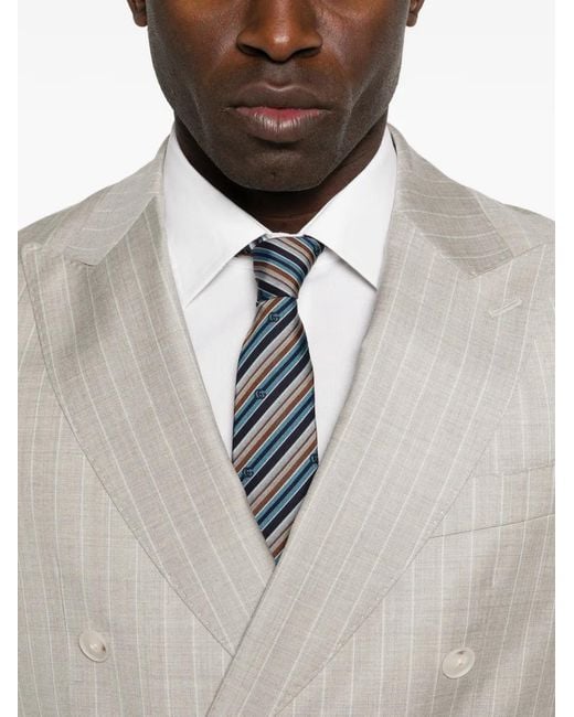Boss White Double-Breasted Pinstripe Suit for men
