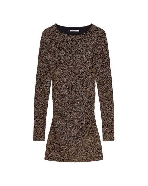 Patrizia Pepe Brown Ruched Metallic-Effect Mini Dress