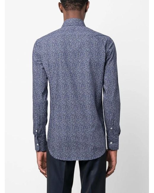 Canali Blue Floral-Pattern Print Classical Shirt for men