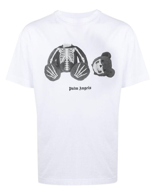 Palm Angels White Skeleton-bear T-shirt for men