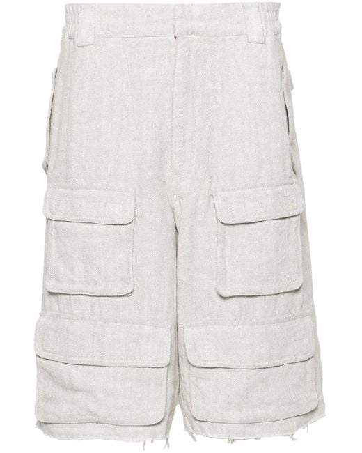 M I S B H V White Linen Blend Cargo Shorts for men