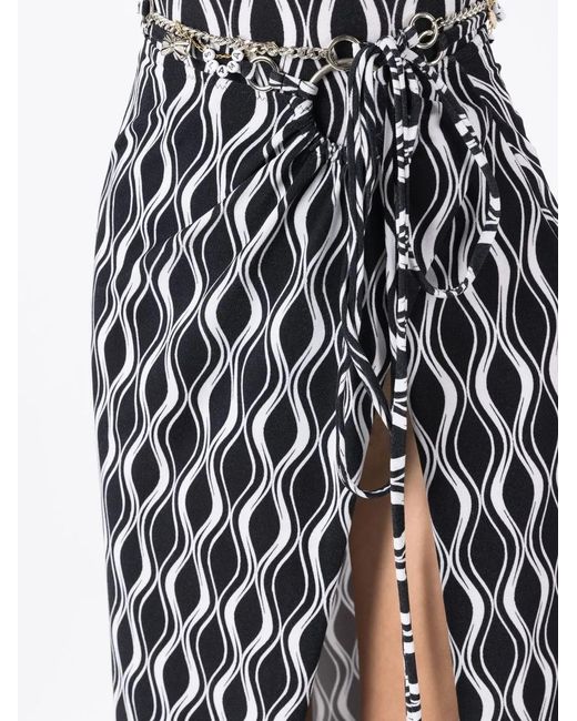 Amir Slama Black Wave-Print Slit Maxi Skirt