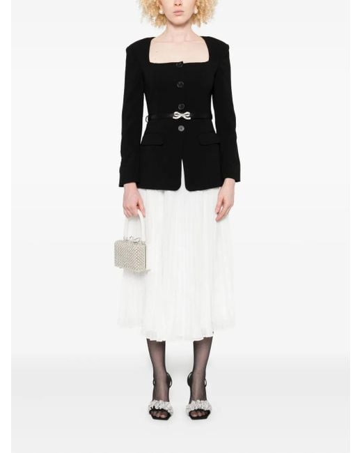 Self-Portrait Black Pleated-Panel Bow-Detail Midi Dress