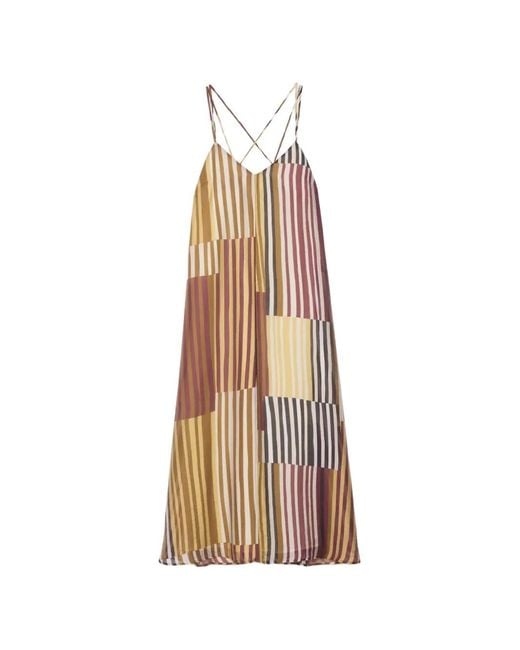 Ottod'Ame Gestreepte Jurk Met Patchwork in het Natural
