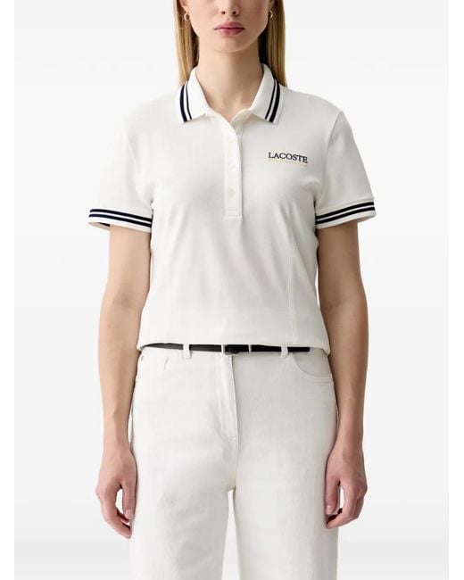 Lacoste White Roland Garros Logo-Embroidered Polo Shirt