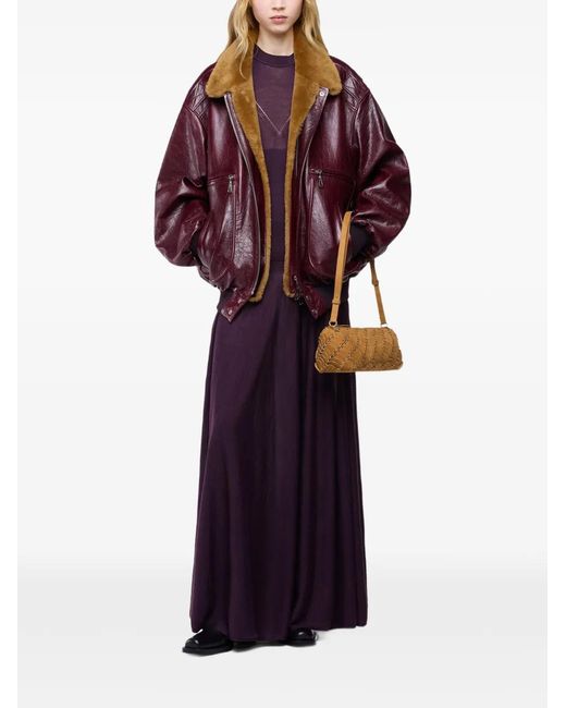 Rabanne Purple Shearling-Collar Leather Bomber Jacket