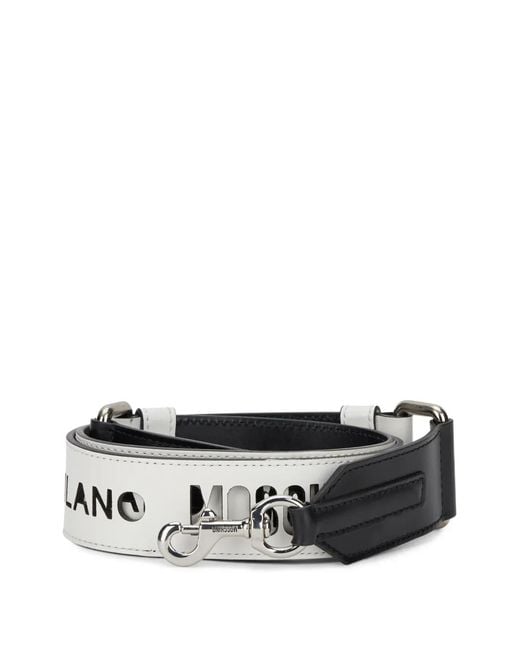 Moschino White Logo-Print Leather Bag Strap
