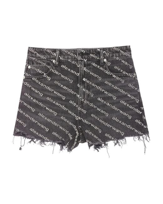 Alexander Wang Gray Logo-Print Frayed Shorts