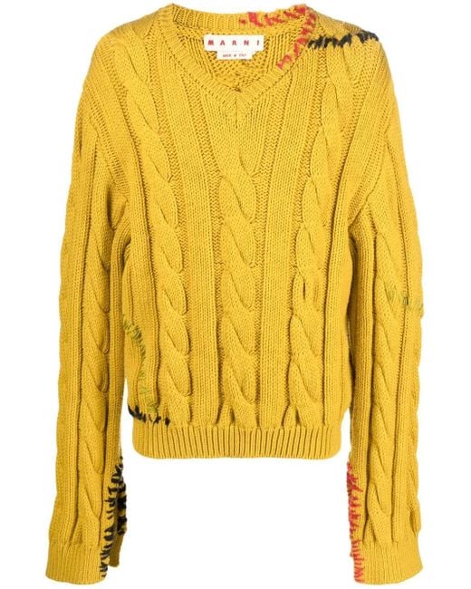 Marni Yellow Cable-Knit Virgin Wool Jumper for men