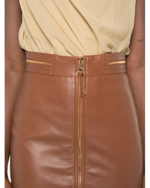 Elisabetta Franchi Brown Zip-Detail Midi Pencil Skirt
