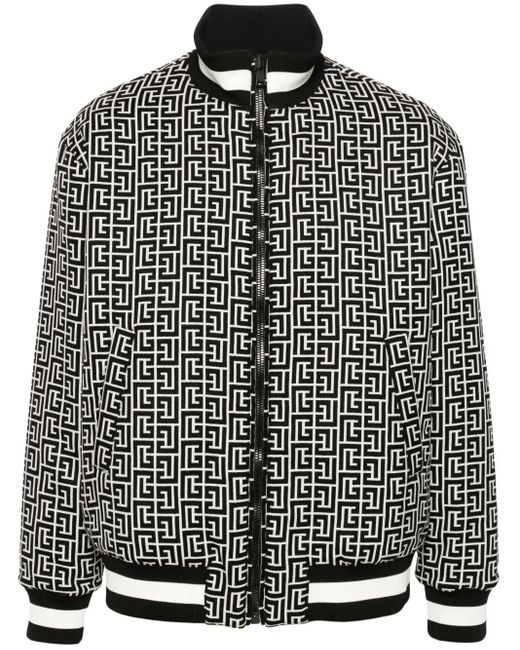 Balmain Black Monogram Jacquard Reversible Bomber for men