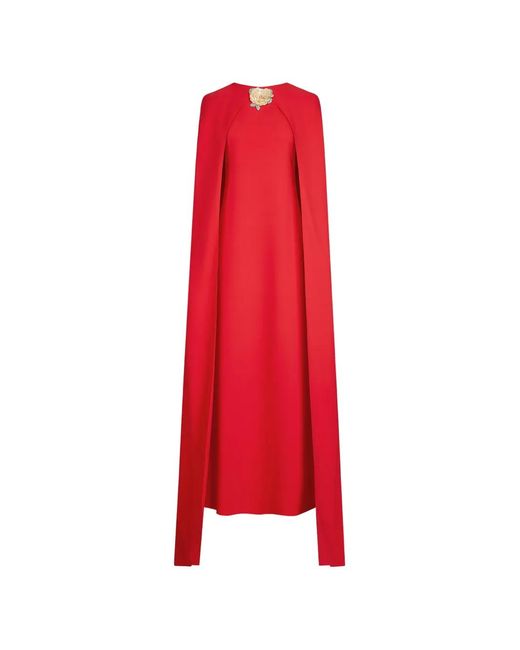 Oscar de la Renta Brooch Embroidered Cape-Back Caftan