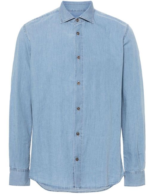 Peserico Blue Cotton Denim Shirt for men