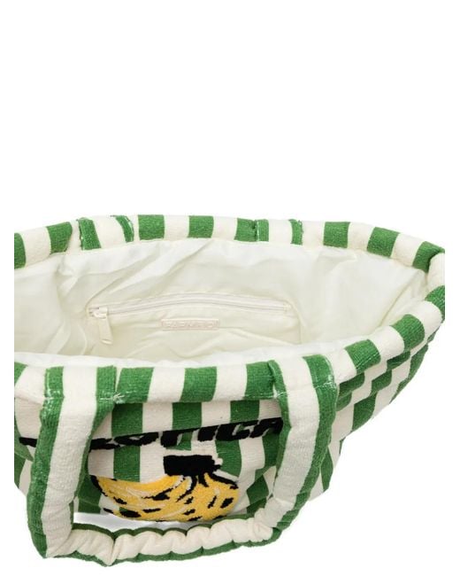 Farm Rio Green Striped Tropical Banana Tote Bag