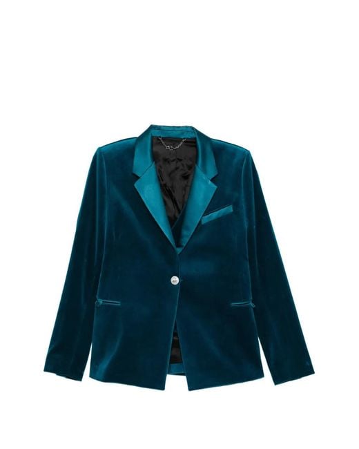 Rabanne Blue Single-Breasted Velvet Jacket